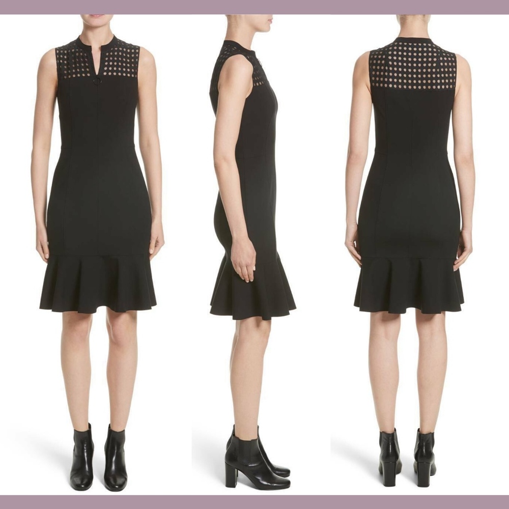 NWT $1190 Akris Punto Lace Yoke‎ Jersey Dress in Black [SZ 8 US ]